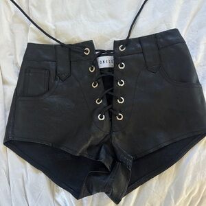 Lioness Black Lace-Up Leather Shorts